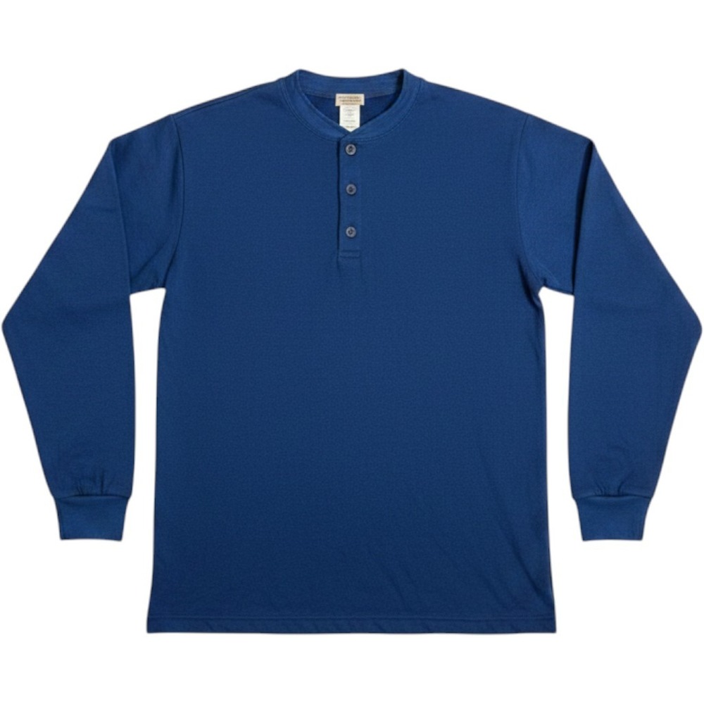 LL‎ Bean Vintage Mens Large Tall Blue Henley Sweatshirt Fleece USA cabincore